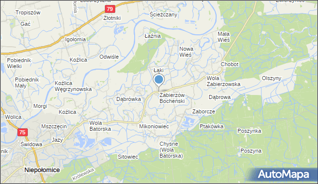 mapa Zabierzów Bocheński, Zabierzów Bocheński na mapie Targeo